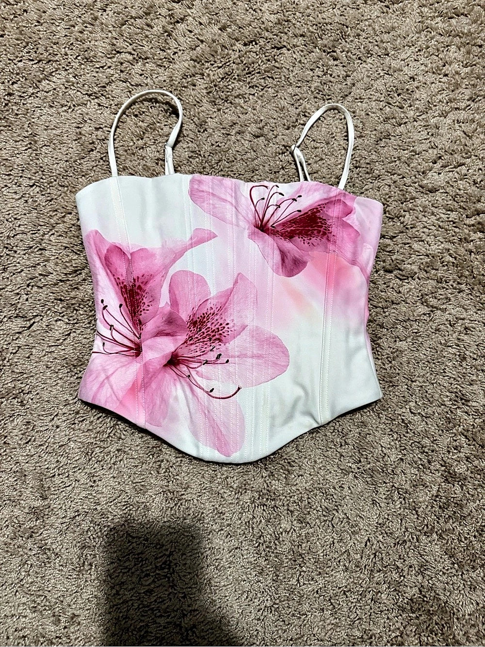 White Fox Floral Corset Camisole in Pink & White Size XS